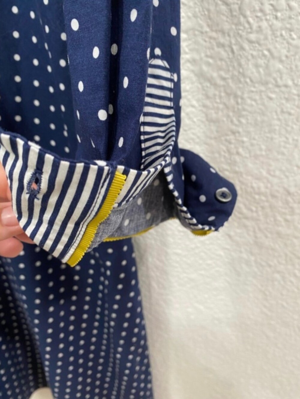 Boden XL Navy White Polka Dot Button Front Midi Shirt Dress Work Old Money - Picture 3 of 9